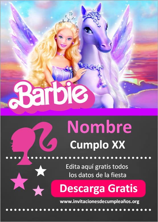 Plantilla de Invitaciones de Cumpleaños de Barbie Unicornio